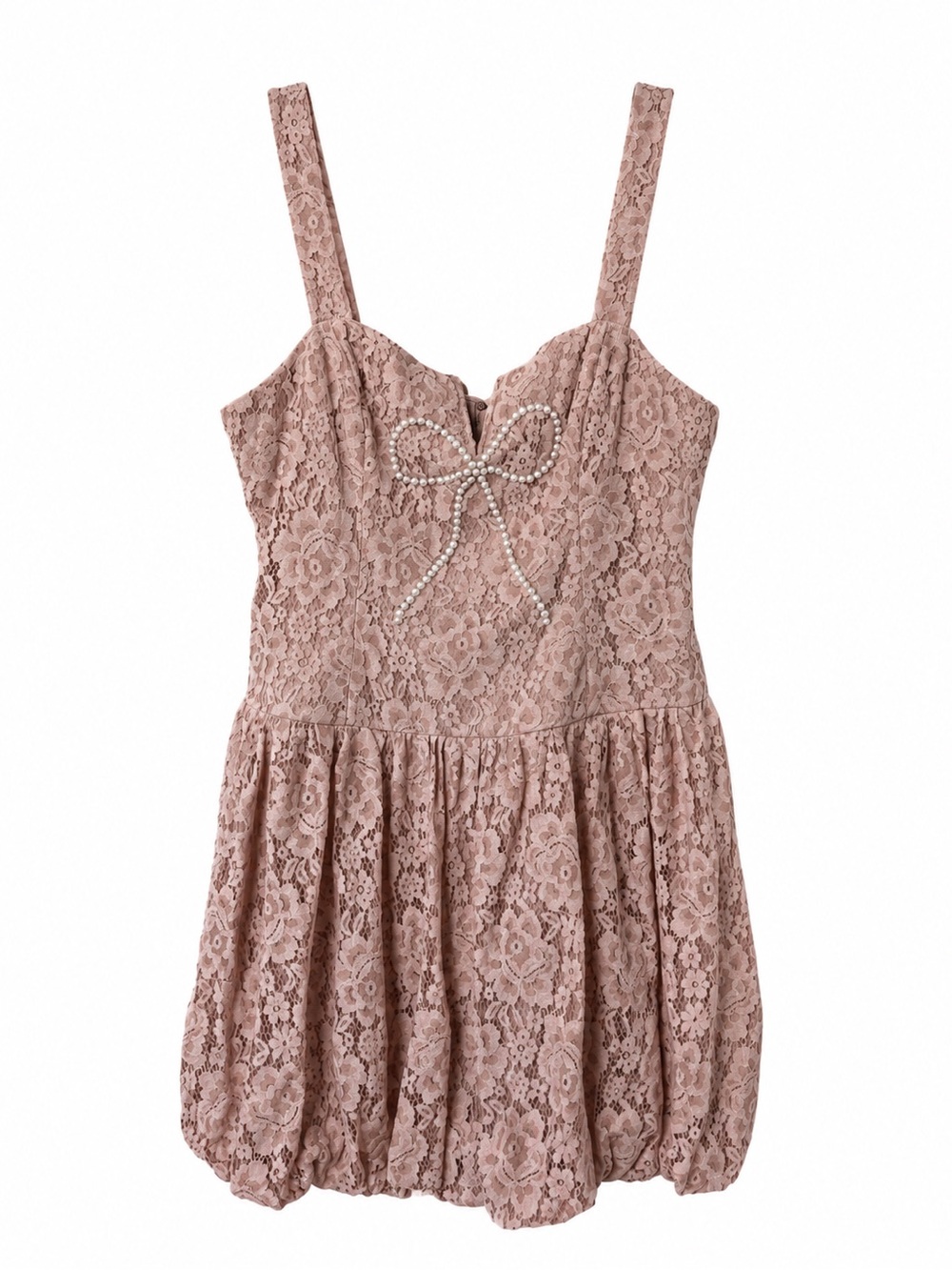 Dusty Rose Lace Dress with Pearl Bow